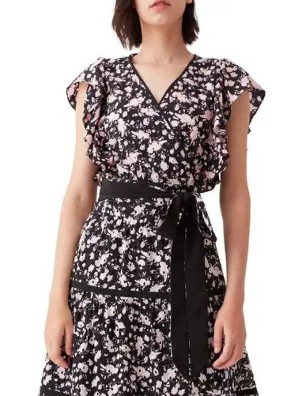 Diane Von Furstenberg Cailey Cotton Eyelet Wrap Top Small Pink Black